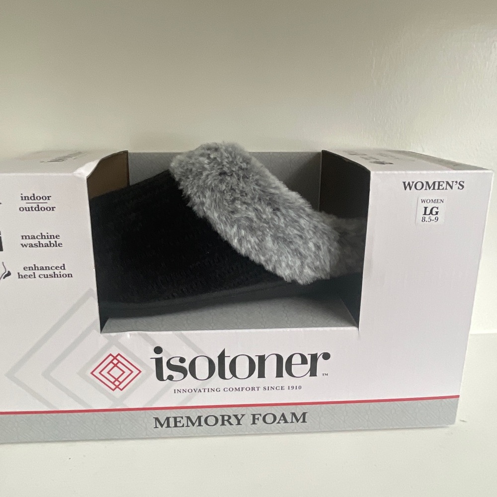 Isotoner Women's Gray and Black Memory Foam Slippers